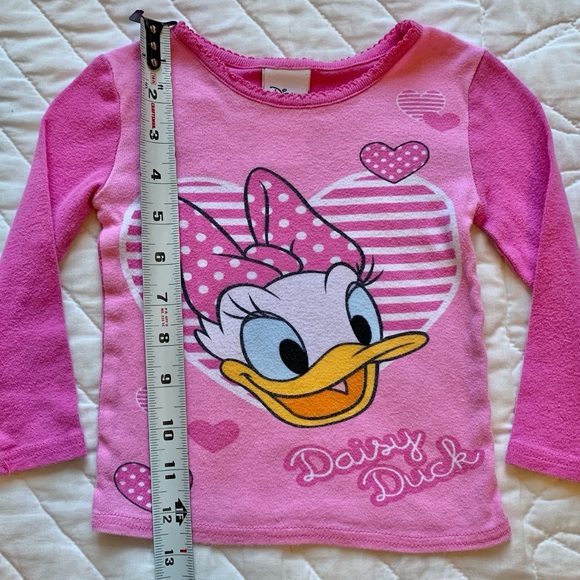 Disney Daisy Duck Pink White Polka Dot Hearts Snug Fitting 2 Piece Pajamas 3T - Picture 6 of 10